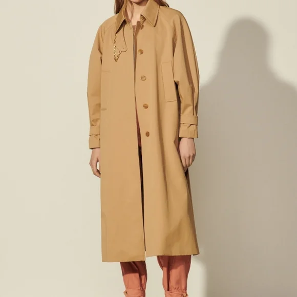 Sandro Paris Trench Coat With Removable Chain Size S NWT'S - Picture 2 of 15